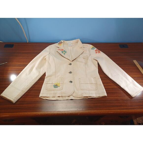 FDJ Bohemian Floral Embroidered Cream Colorful Jacket Stitched Western Size 8 - Picture 7 of 11